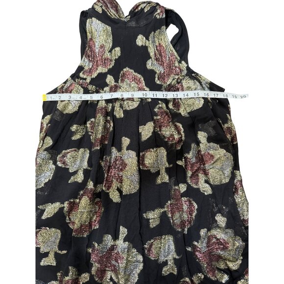 Anthropologie Maeve Metallic Floral Swing Dress Halter Evening Cocktail Size S N - Picture 6 of 8